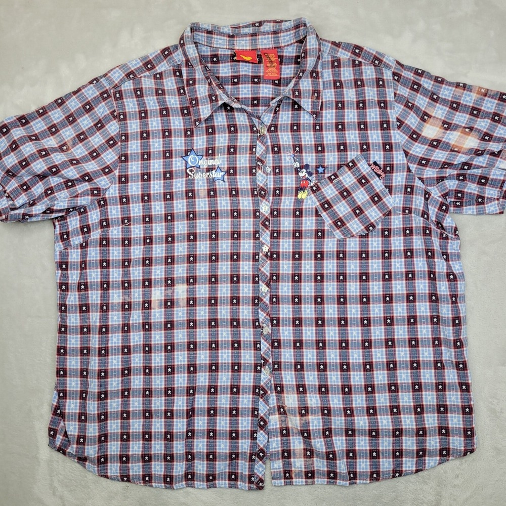 Disney Shirt Women 26w/28W Button Up Flannel Sleep PJ Pajama Mickey Mouse Adult*